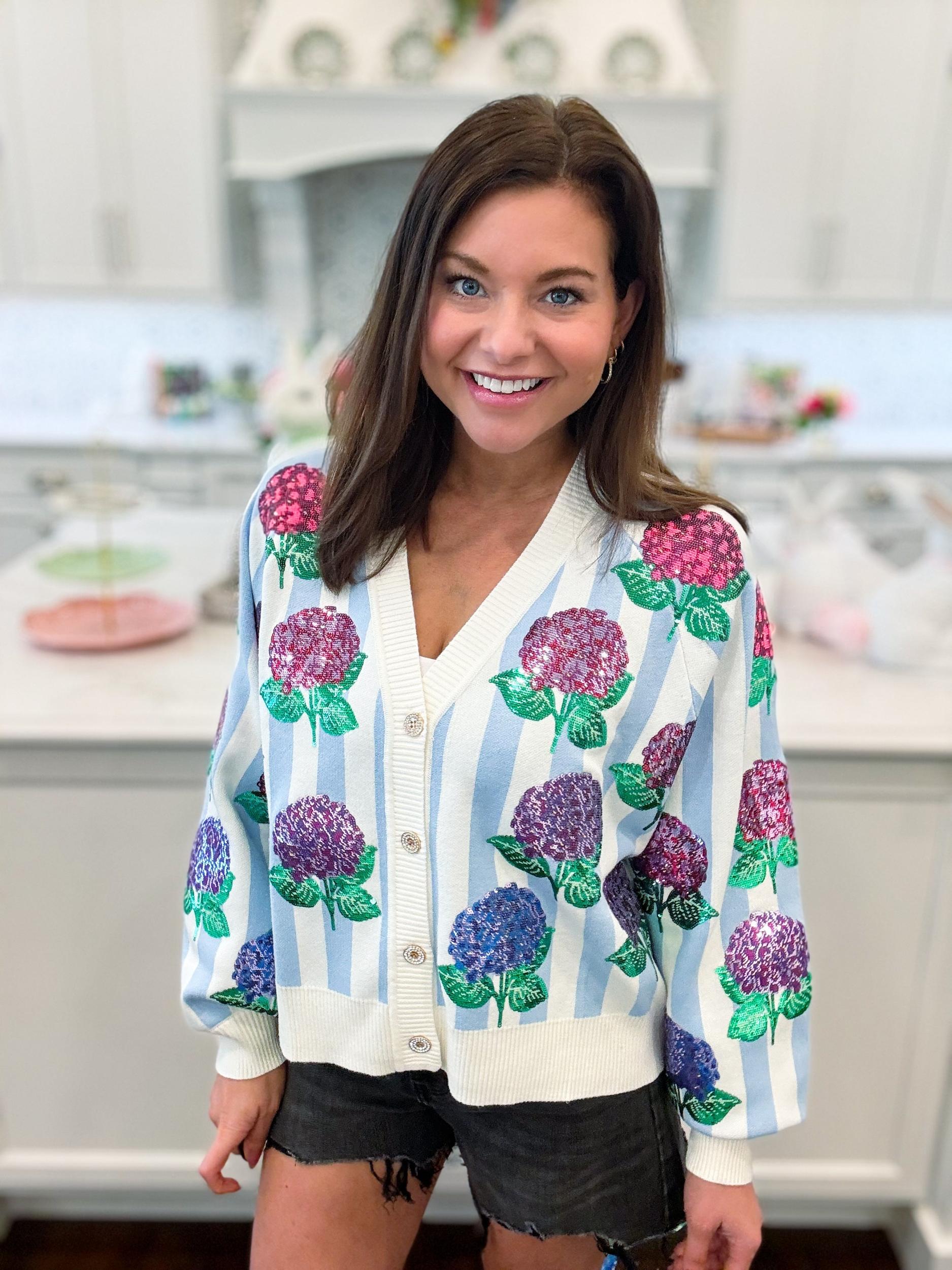 Blue & White Striped Hibiscus Cardigan Product Image