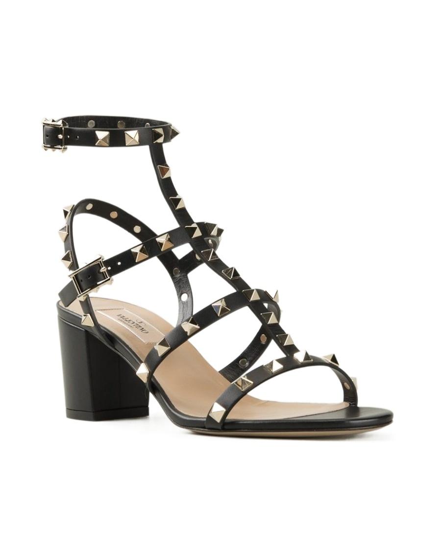 VALENTINO GARAVANI Valentino Rockstud Caged 90 Leather Ankle Strap Sandal In Black Product Image