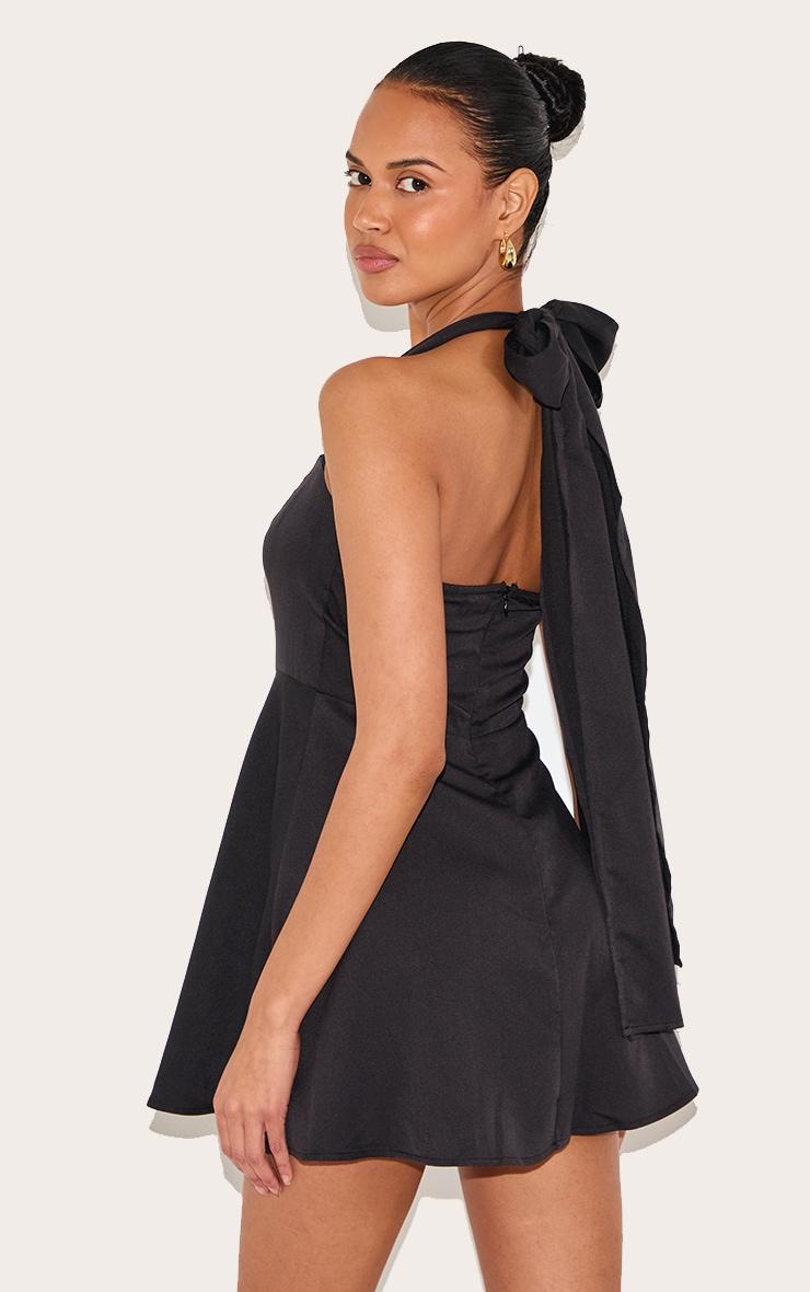 Black Woven Tie Neck Shift Dress Product Image