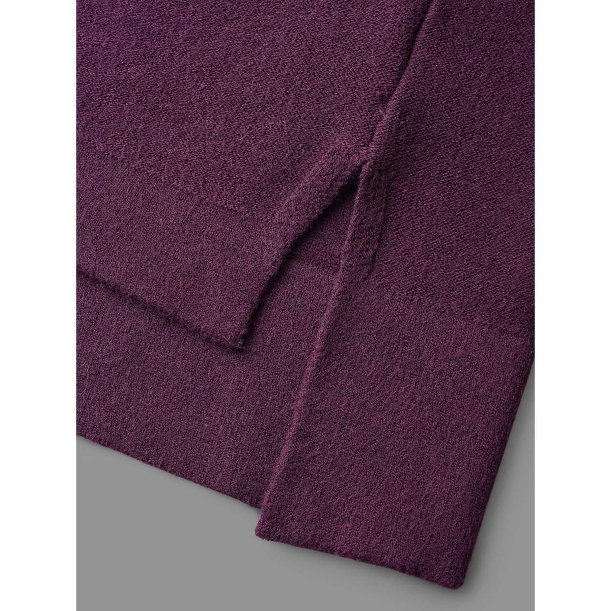 Plus Size Supersoft Essentials Turtle Neck Asymmetrical Hem Slit Pullover Eggplant Women Casual Loose Long Sleeve Turtleneck Everyday Pullovers BloomChic 10/M Product Image