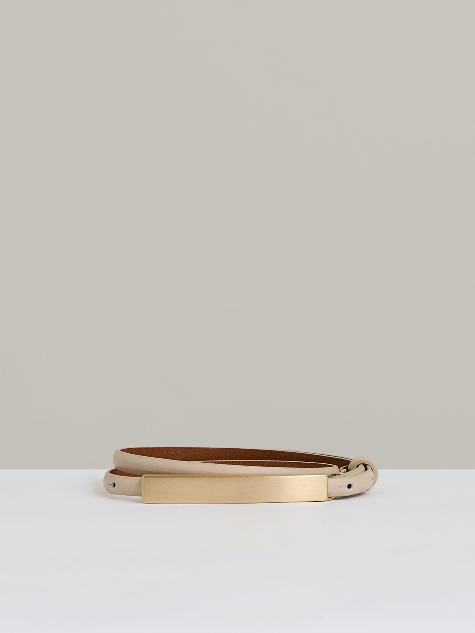 Leather Bar-Buckle Skinny Belt in Neutral Product Image