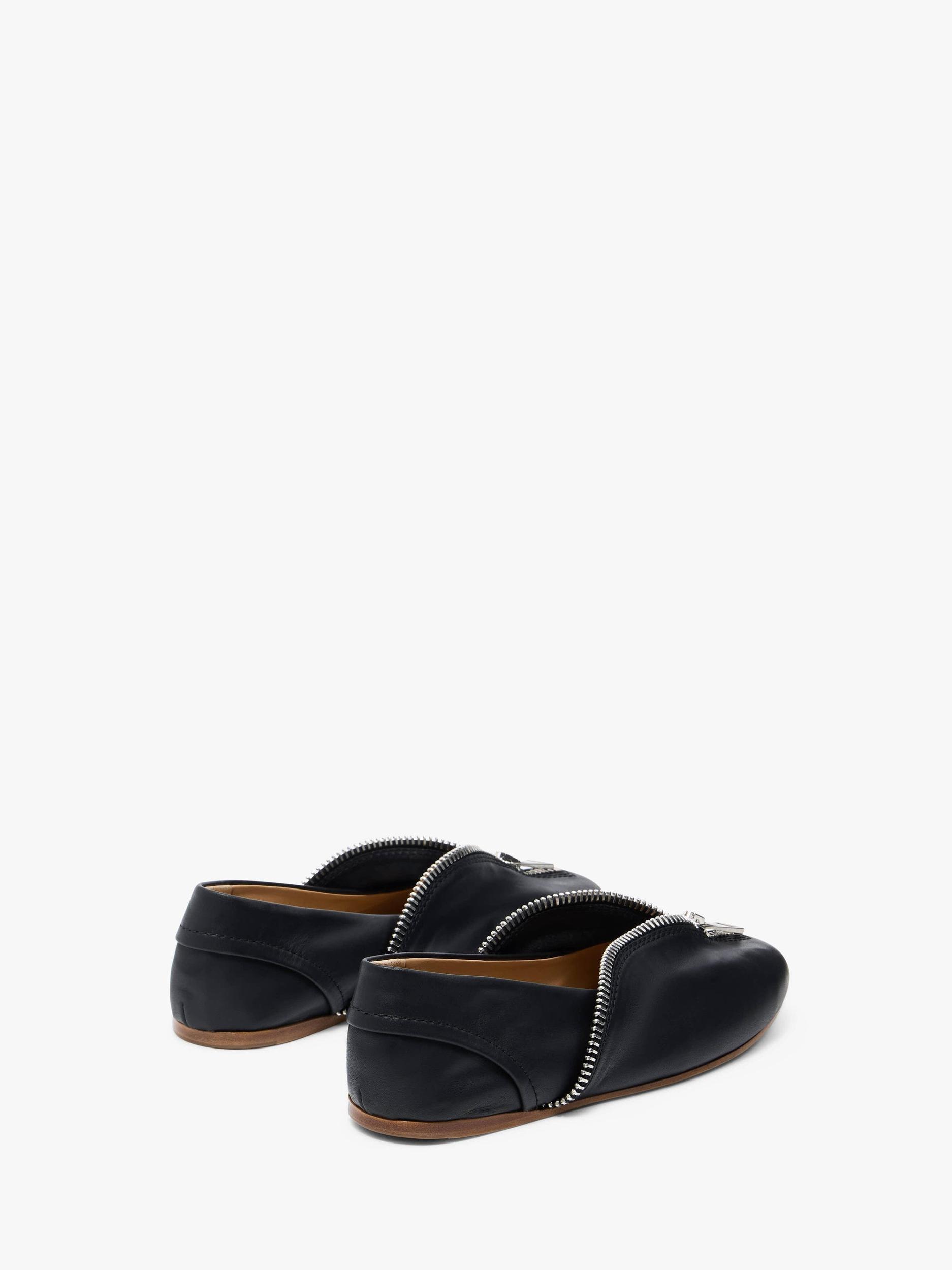 LEATHER BALLERINAS WITH BIKER ZIP Product Image