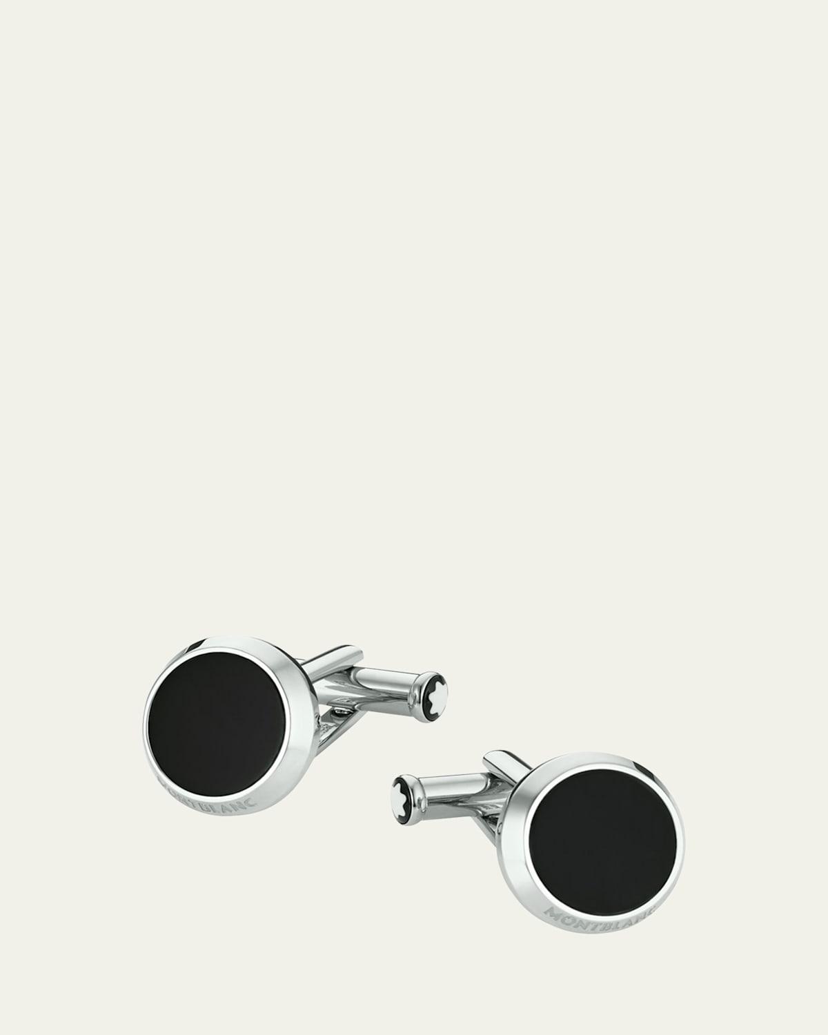 Mens Meisterstck Stainless Steel & Black Onyx Cufflinks Product Image