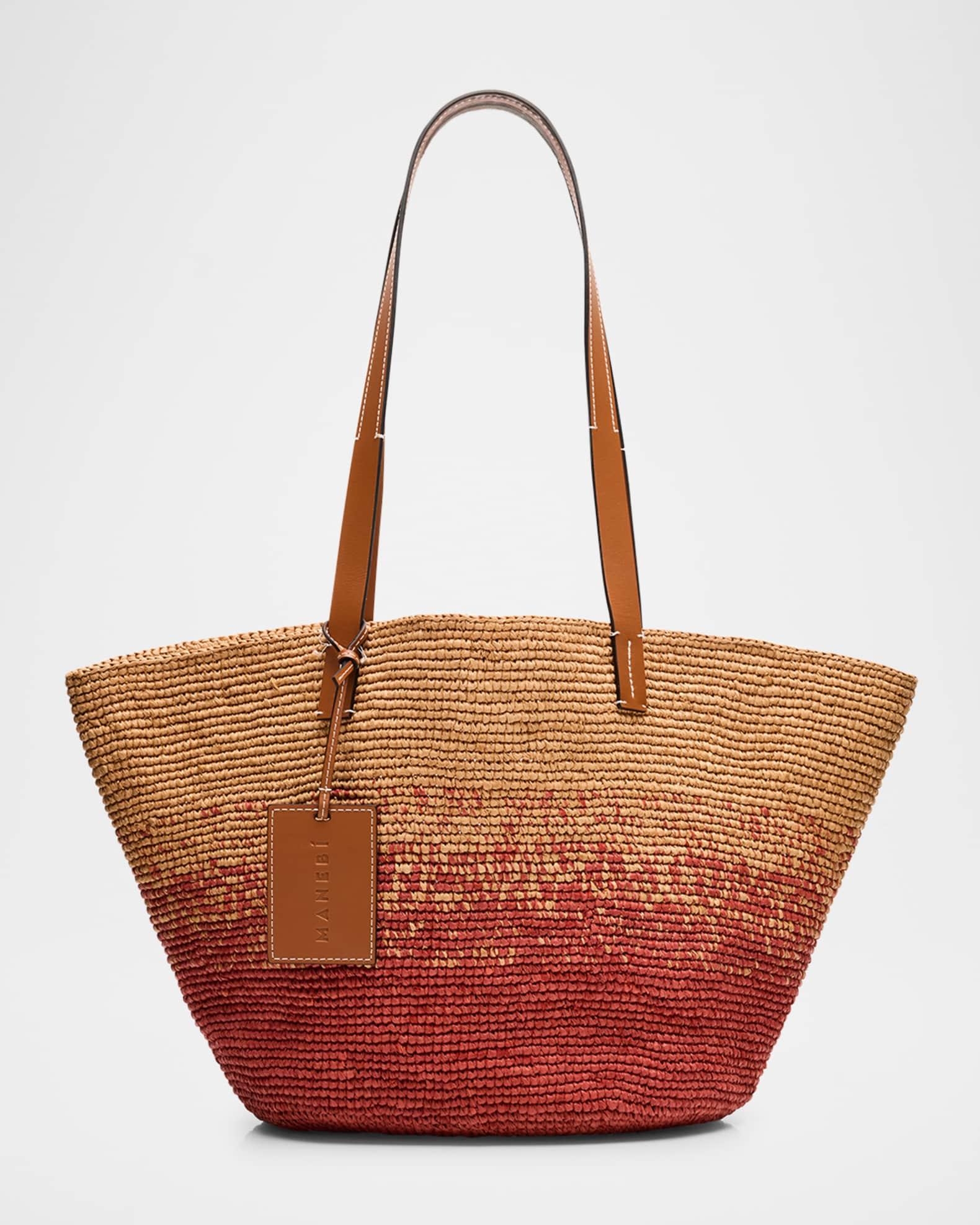 Two-Tone Raffia Basket Tote Bag Product Image