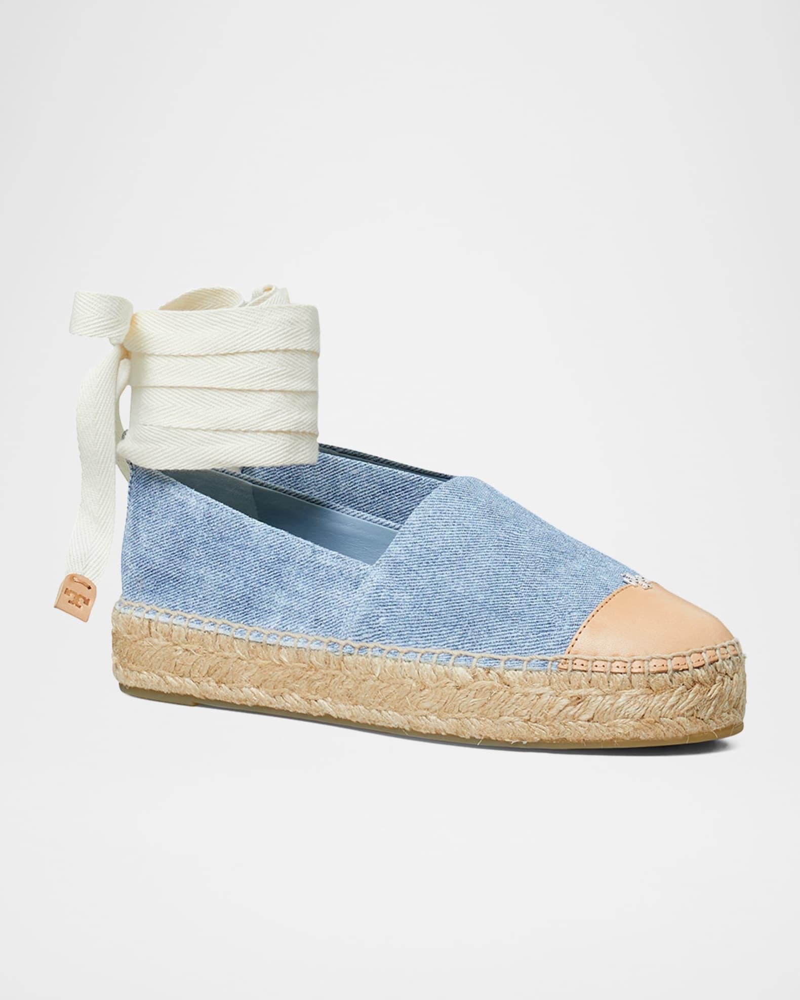 Bicolor Denim Ankle-Wrap Espadrilles Product Image