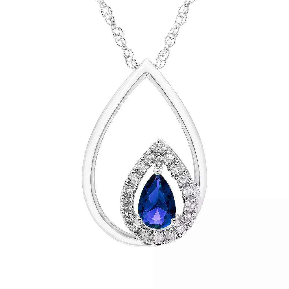 Boston Bay Diamonds Sterling Silver Diamond Accent & Lab-Grown Gemstone Pear Shape Pendant Necklace, Women's, Size: 18", Blue Blue Product Image
