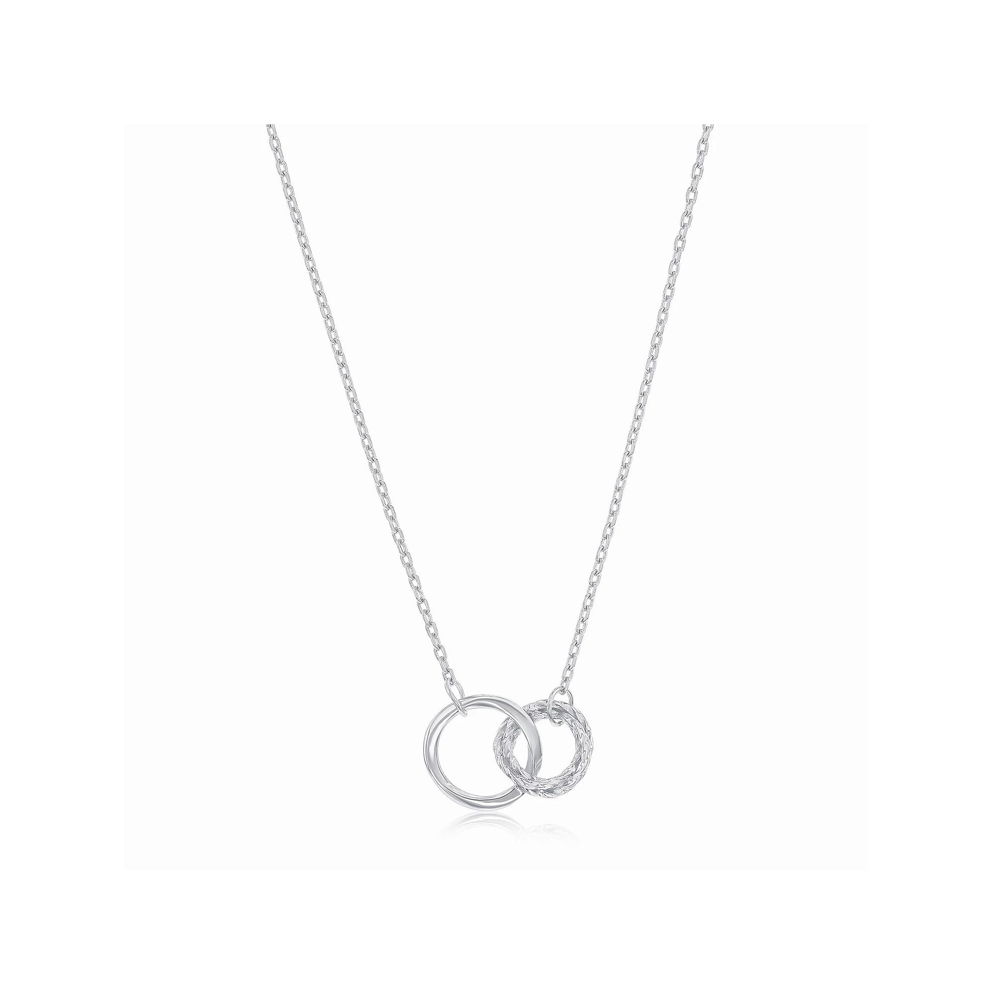 Argento Bella Sterling Silver Polished & Textured Double Circle Necklace, Women's, Size: 16-18" ADJ Product Image