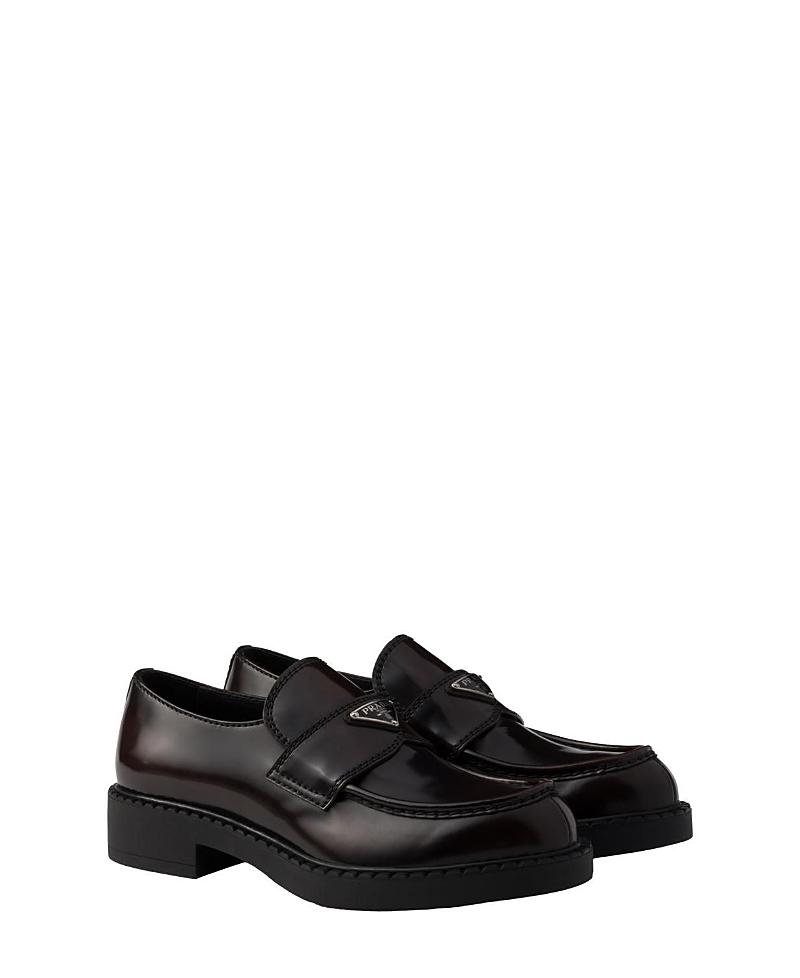 Prada Mens Chocolate Brushed Leather Loafers Product Image