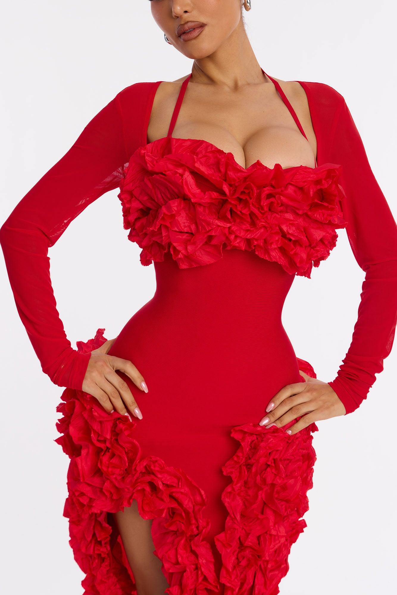 Leila Long Sleeve Bandage Mini Dress - Red Female Product Image