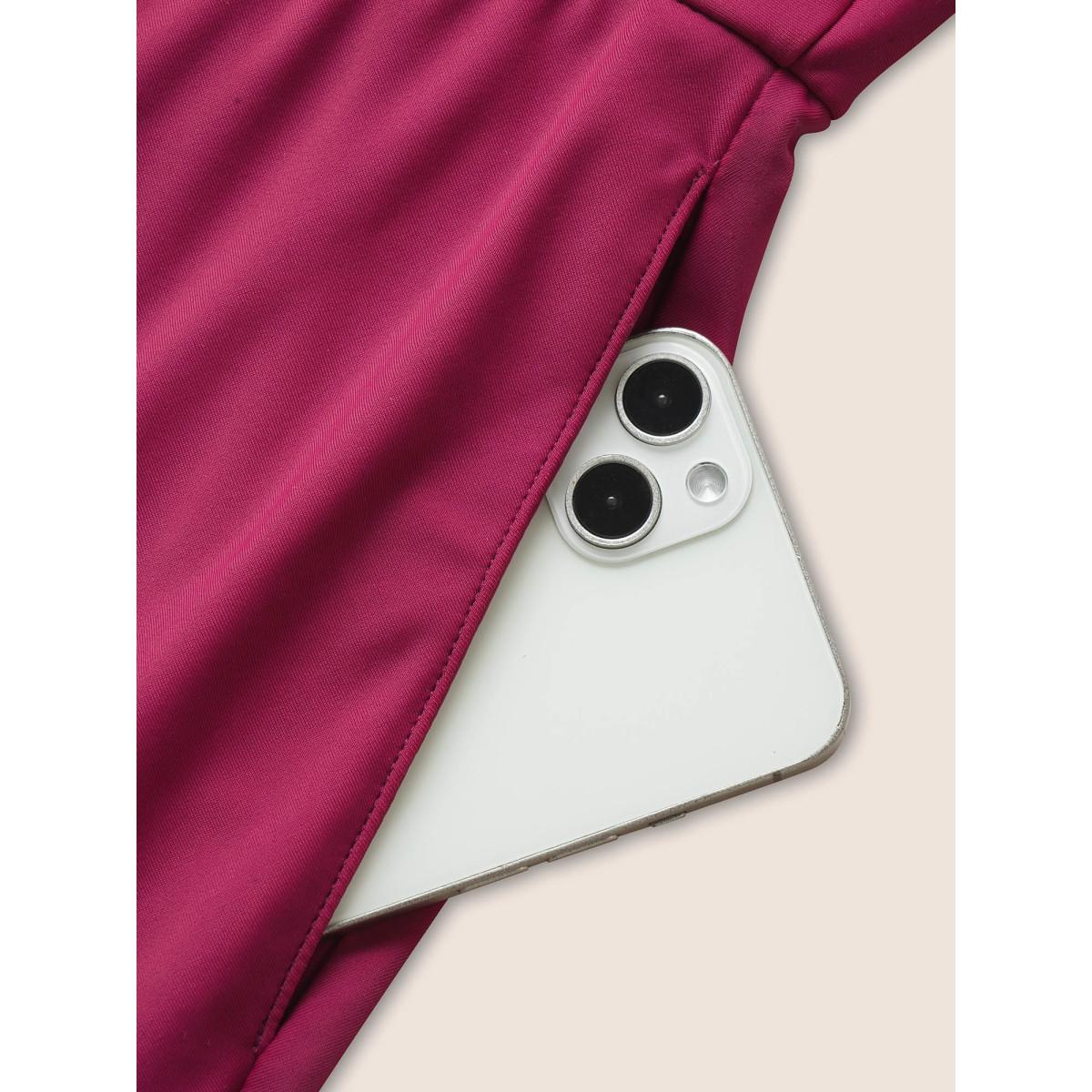 Plus Size Solid Tie Knot Pocket Ruffles Swim Dress Women's Swimwear RedViolet Beach Bodycon Overlap Collar High stretch Curve Swim Dresses BloomChic 12/L Product Image