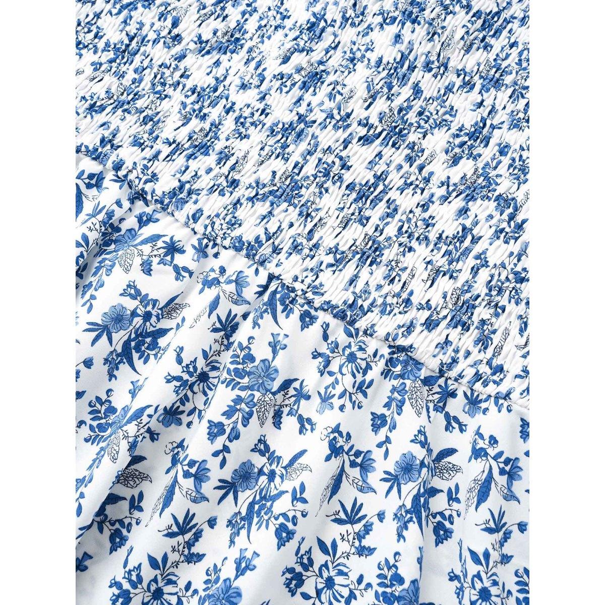 Plus Size White Ditsy Floral Shirred Ruffle Sleeve Blouse Women Elegant Elbow-length sleeve V-neck Everyday Blouses BloomChic 14-16/1X Product Image