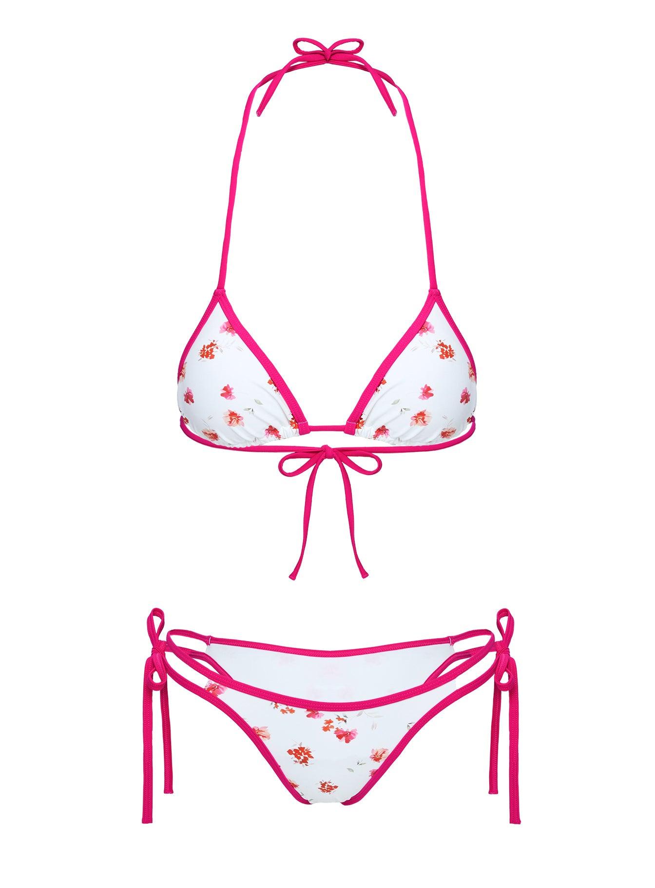 Salty Breeze Tie Side Bikini Bottoms White / Pink Floral Product Image