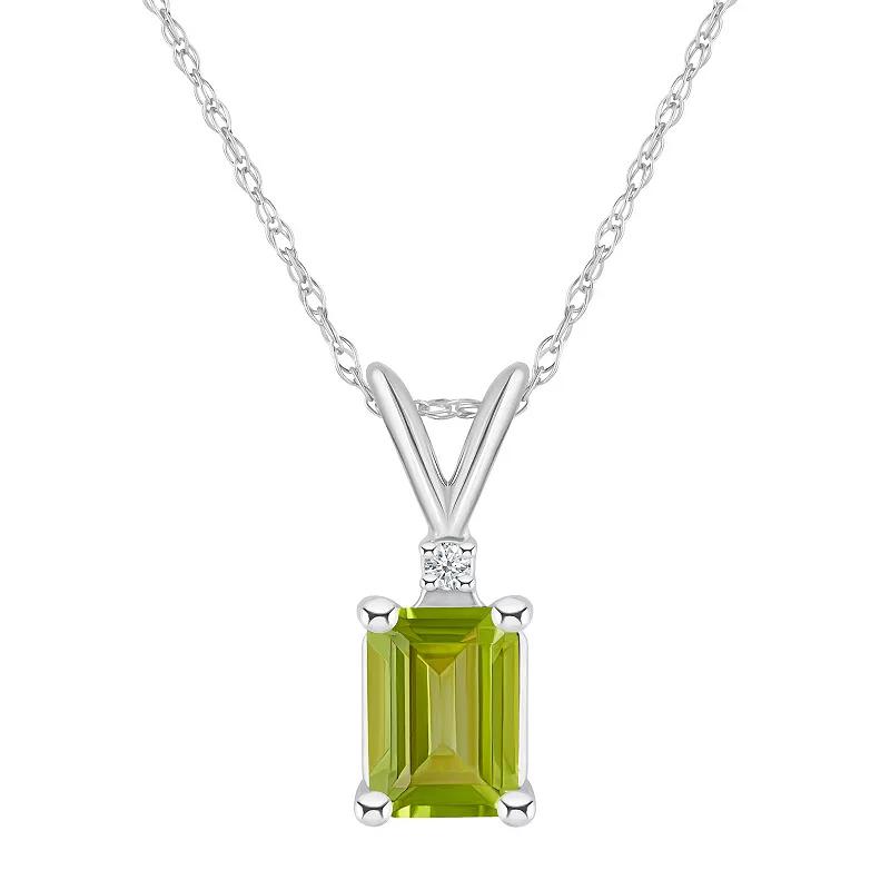Celebration Gems 14k Gold Emerald Cut Peridot & Diamond Accent Pendant Necklace, Women's, Size: 18" Product Image