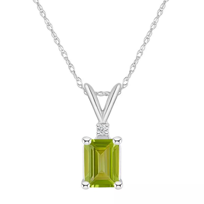 Celebration Gems 14k Gold Emerald Cut Peridot & Diamond Accent Pendant Necklace, Women's, Size: 18" Product Image