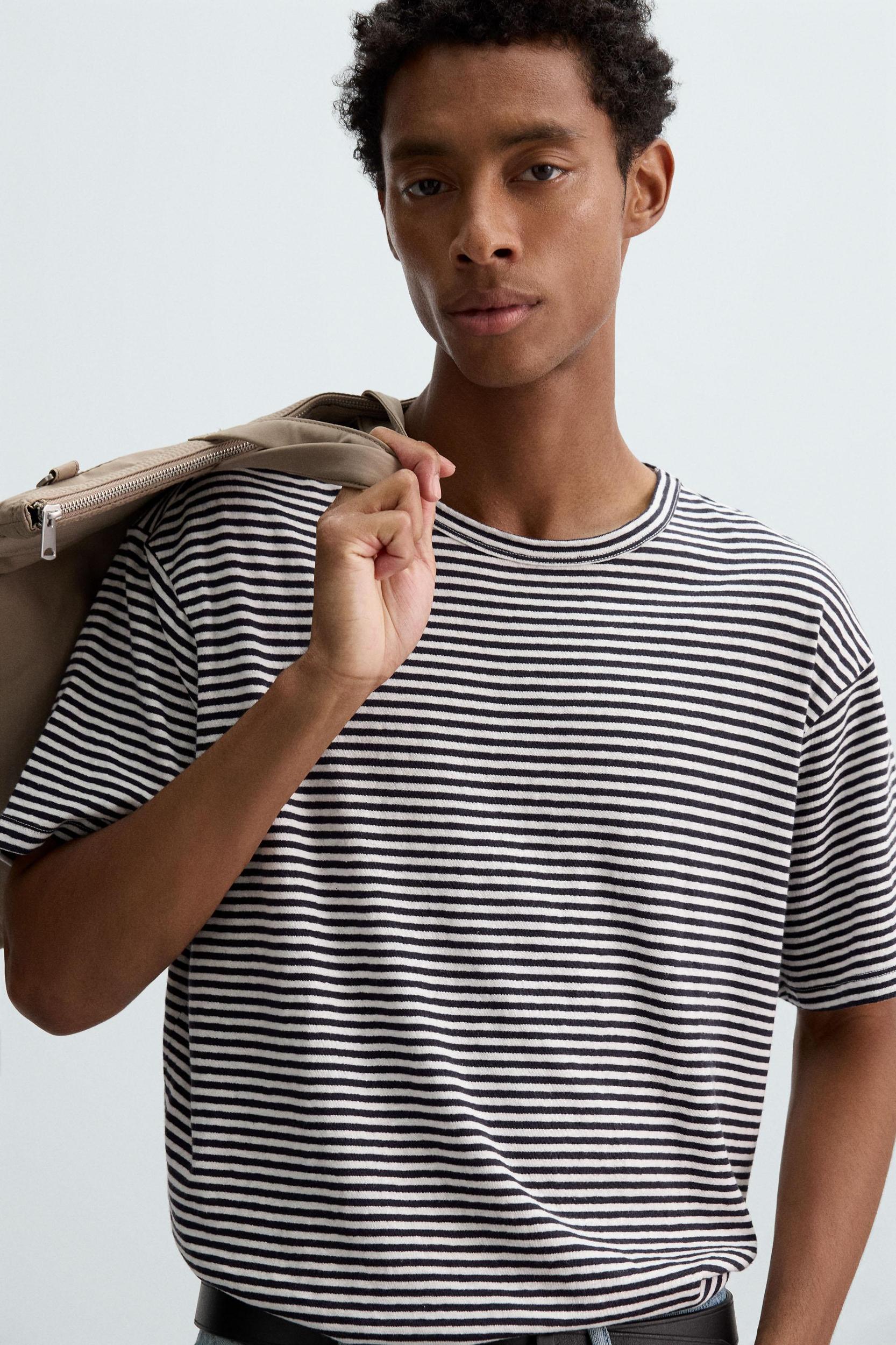 STRIPED COTTON LINEN BLEND T-SHIRT Product Image