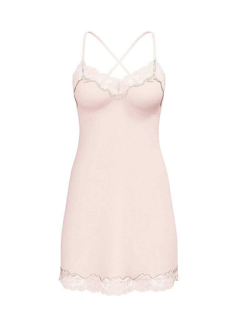 Ribbed Modal & Lace Cross-Back Slip Dress Product Image
