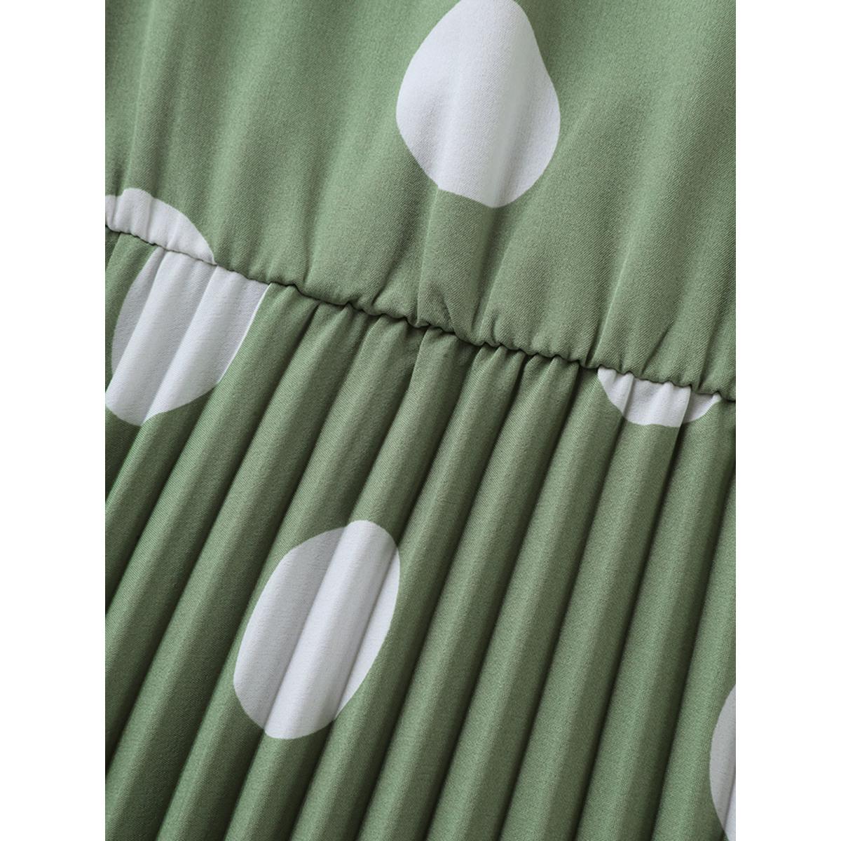 Plus Size Polka Dots Print Plicated Detail Maxi Dress Sage Women Overlap Collar Short sleeve Curvy BloomChic 10/M Product Image