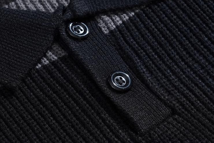 RT No. 9752 STRIPED KNITTED BUTTON-UP SHIRT SWEATER Product Image