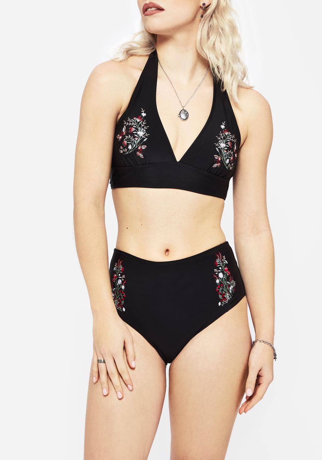 Copia Floral Embroidered High Waist Swim Bottoms Product Image