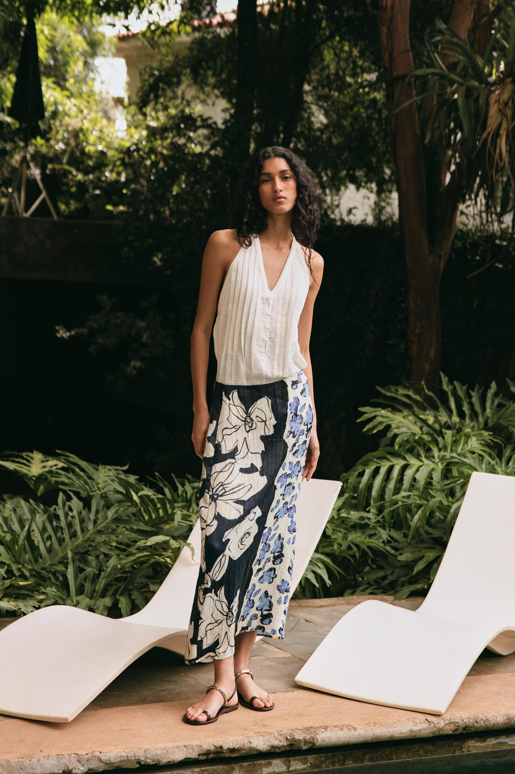 SATIN PRINTED MIDI SKIRT Product Image