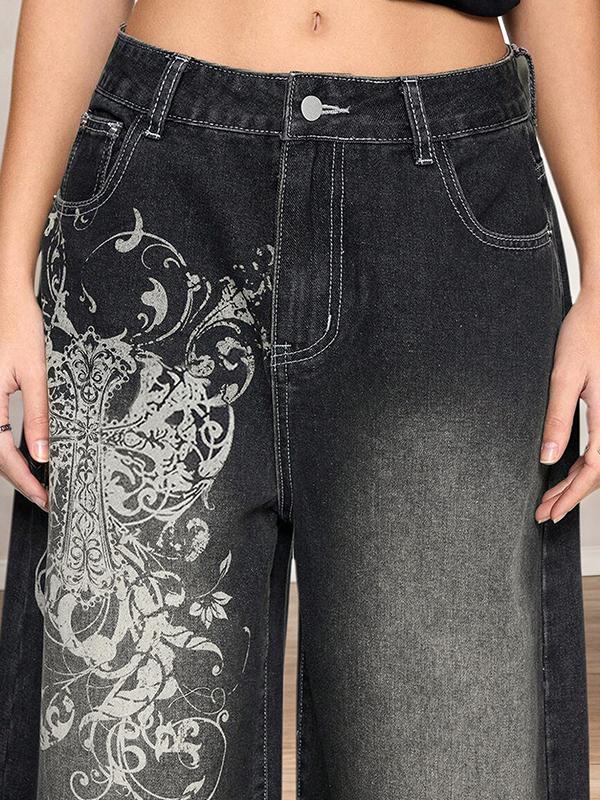 Retro Floral Prints Boyfriend Jeans Product Image