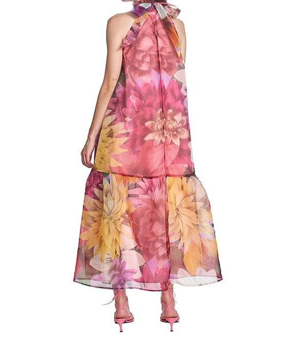 COREY LYNN CALTER Avalon Floral Organza Halter Neck A-Line Ruffle Hem Sleeveless Midi Dress Product Image