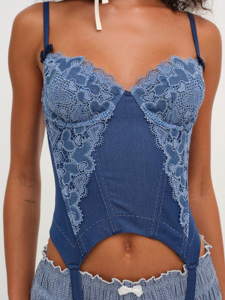 Denim Hearts Bustier — Blue Product Image