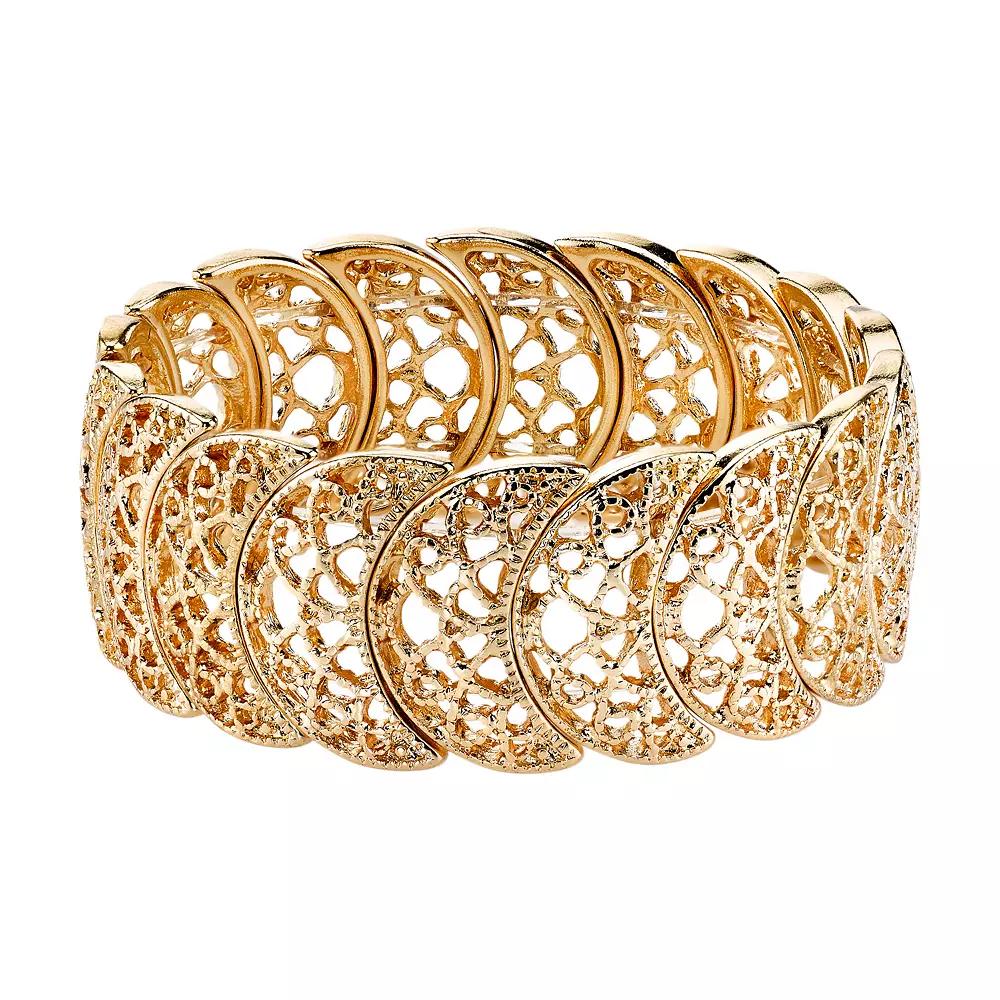 1928 Openwork Crescent Stretch Bracelet, Womens Gold Tone Product Image
