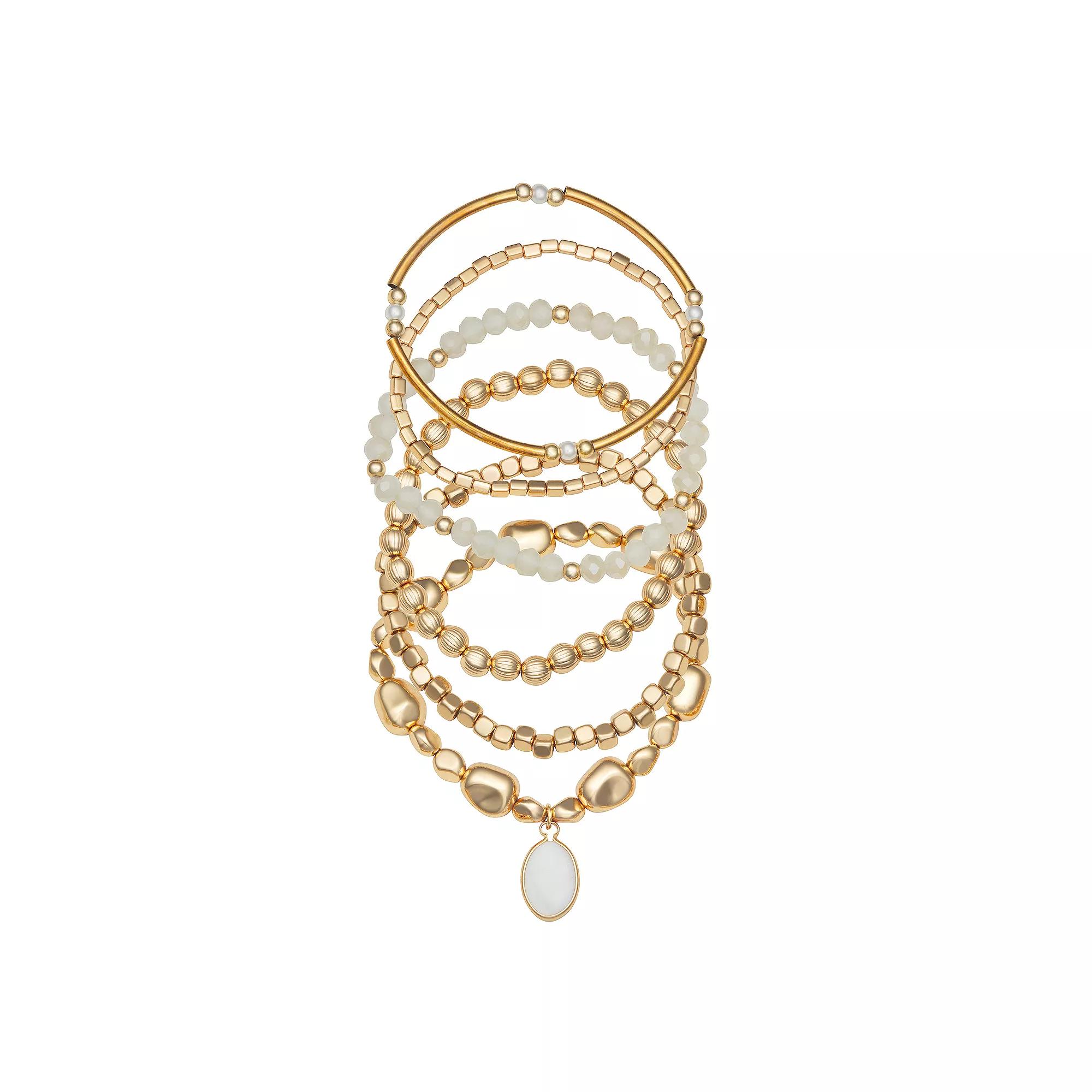 Emberly 6-Piece Gold Tone Beaded Bracelets Set, Women's, None Product Image