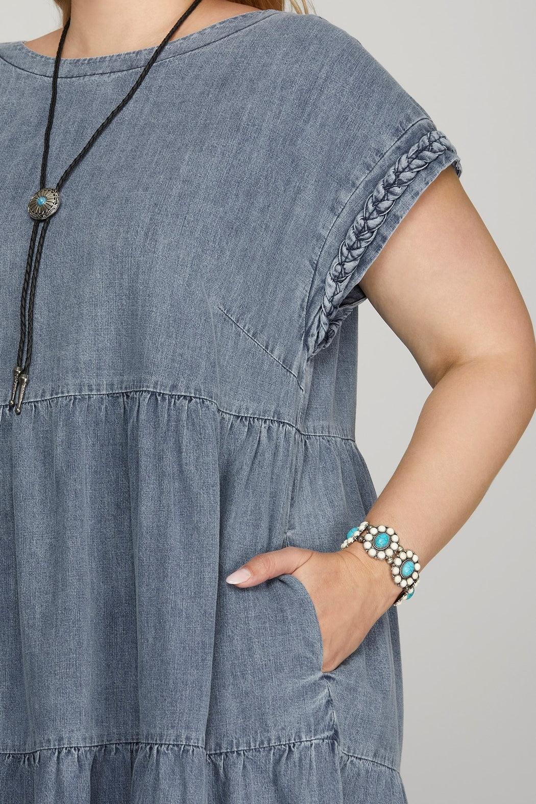 Plus Size Cap Sleeve Braided Detail Dress Product Image