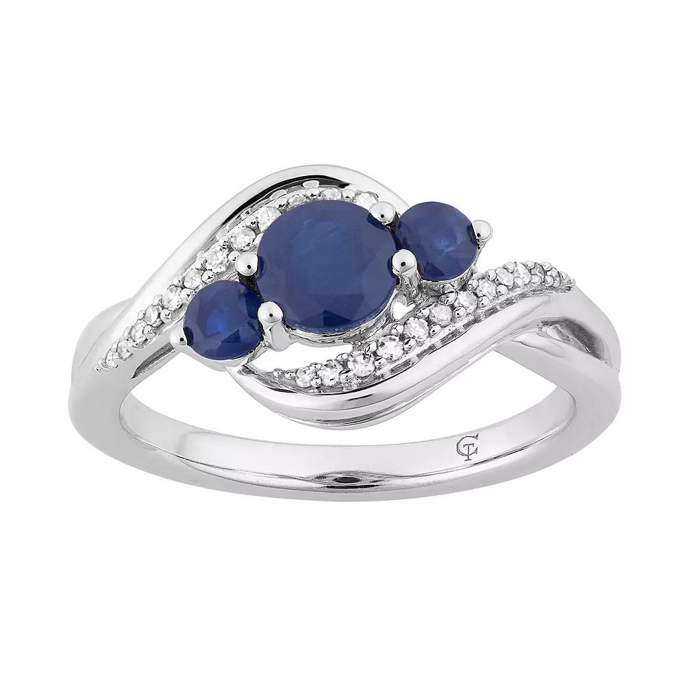 10k White Gold Sapphire & 1/10 Carat T.W. Diamond 3-Stone Ring, Women's, Size: 6, 10k Whgold Product Image