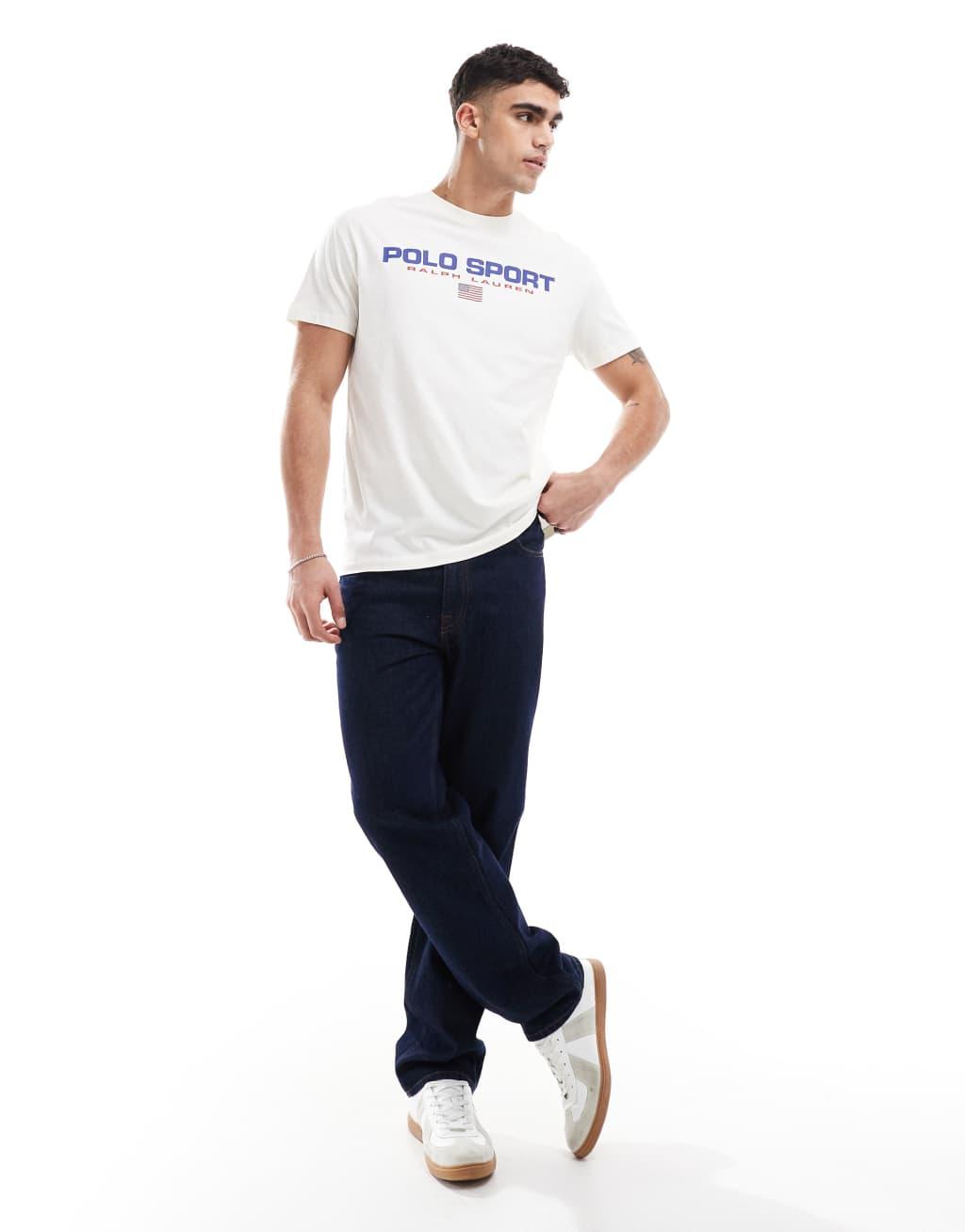 Polo Ralph Lauren Sport capsule large chest flag logo t-shirt classic oversized fit in cream Product Image