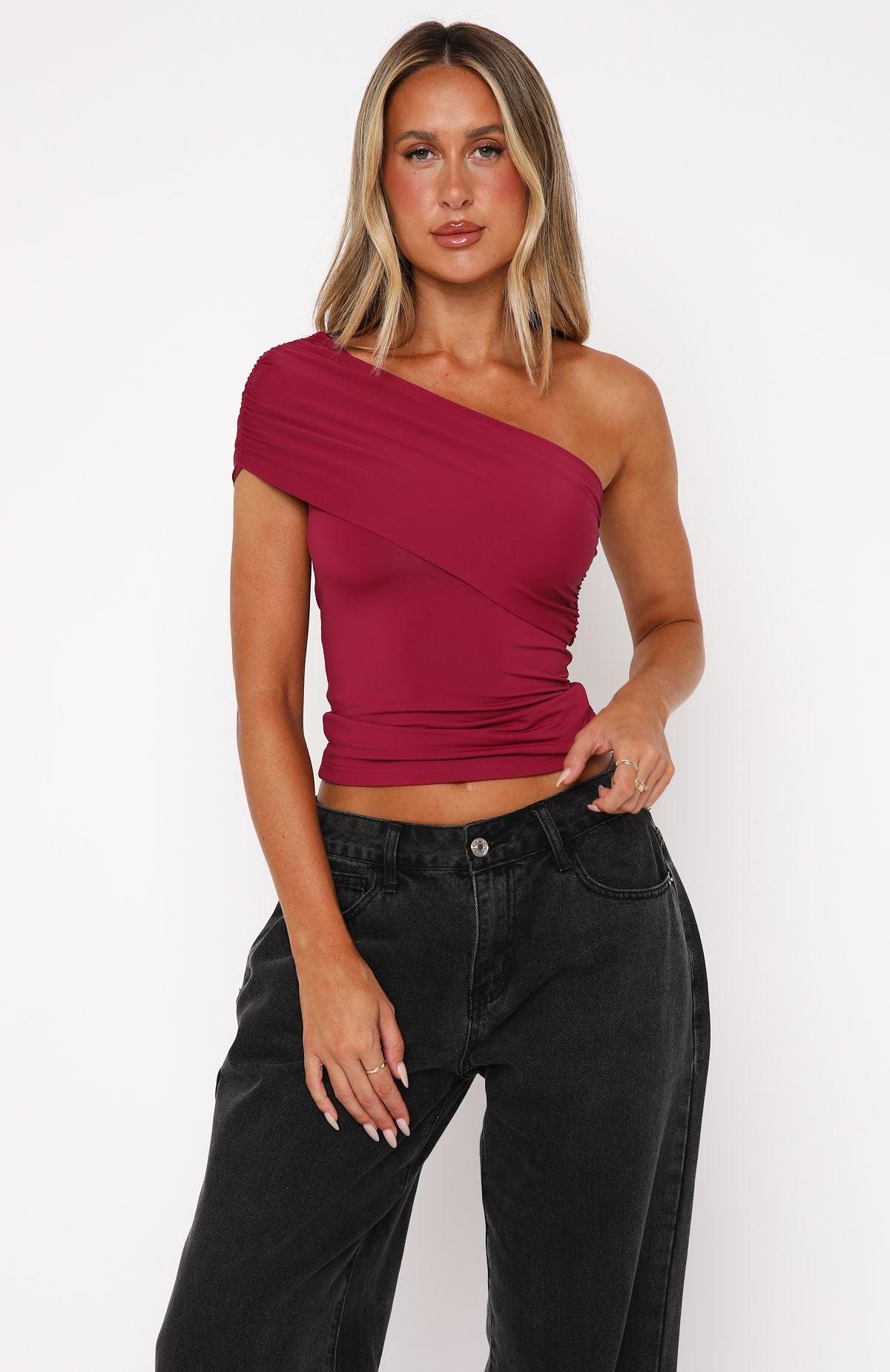 Don't Worry About It One Shoulder Top Berry Product Image
