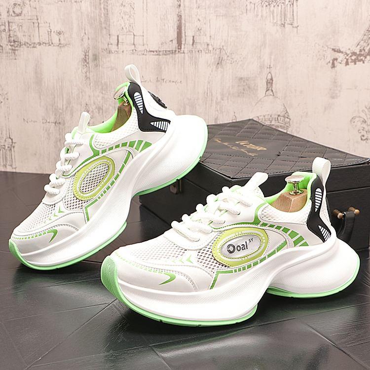 Platform Mesh Panel Lace-Up Sneakers Product Image