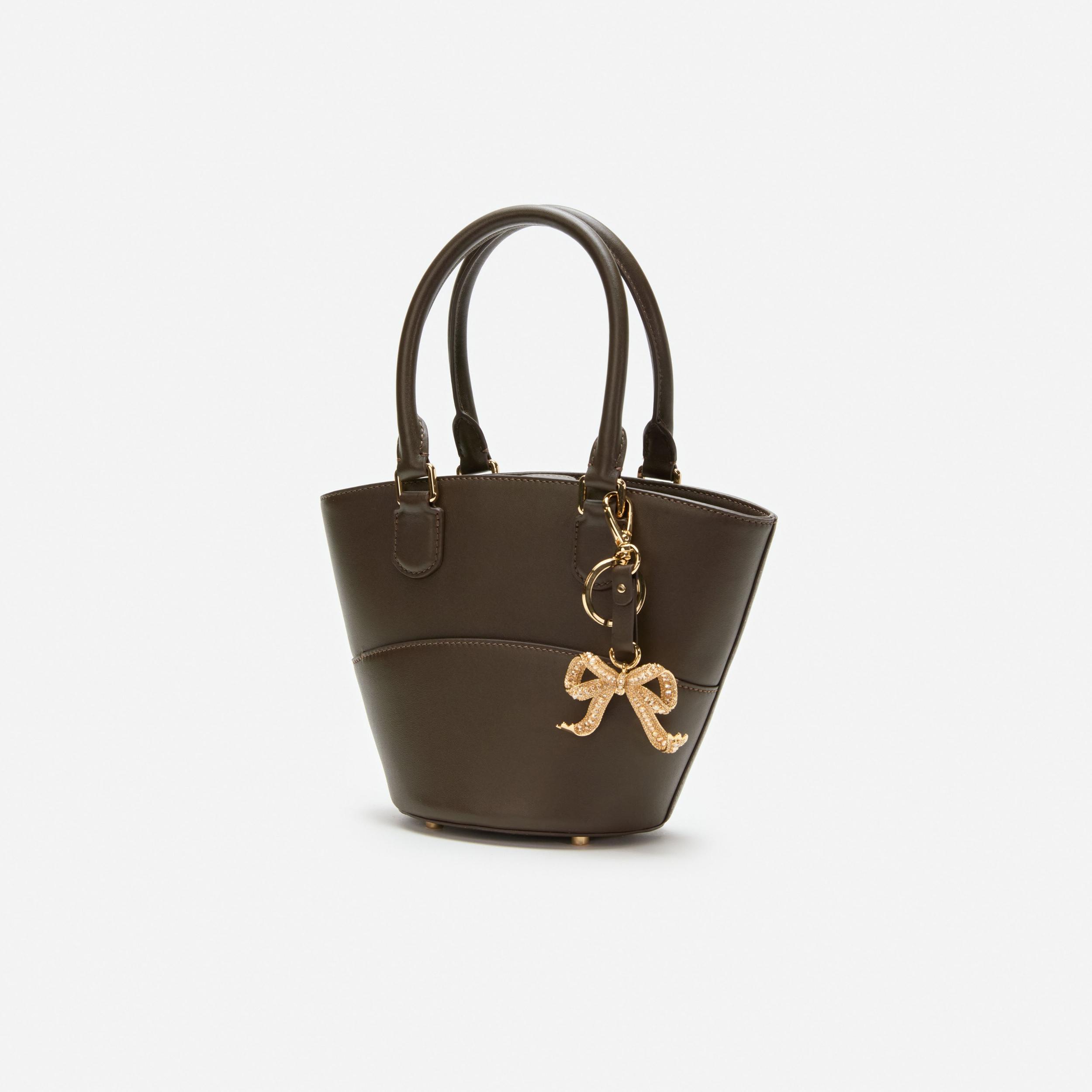 Dark Brown Leather Charm Tote Bag Product Image