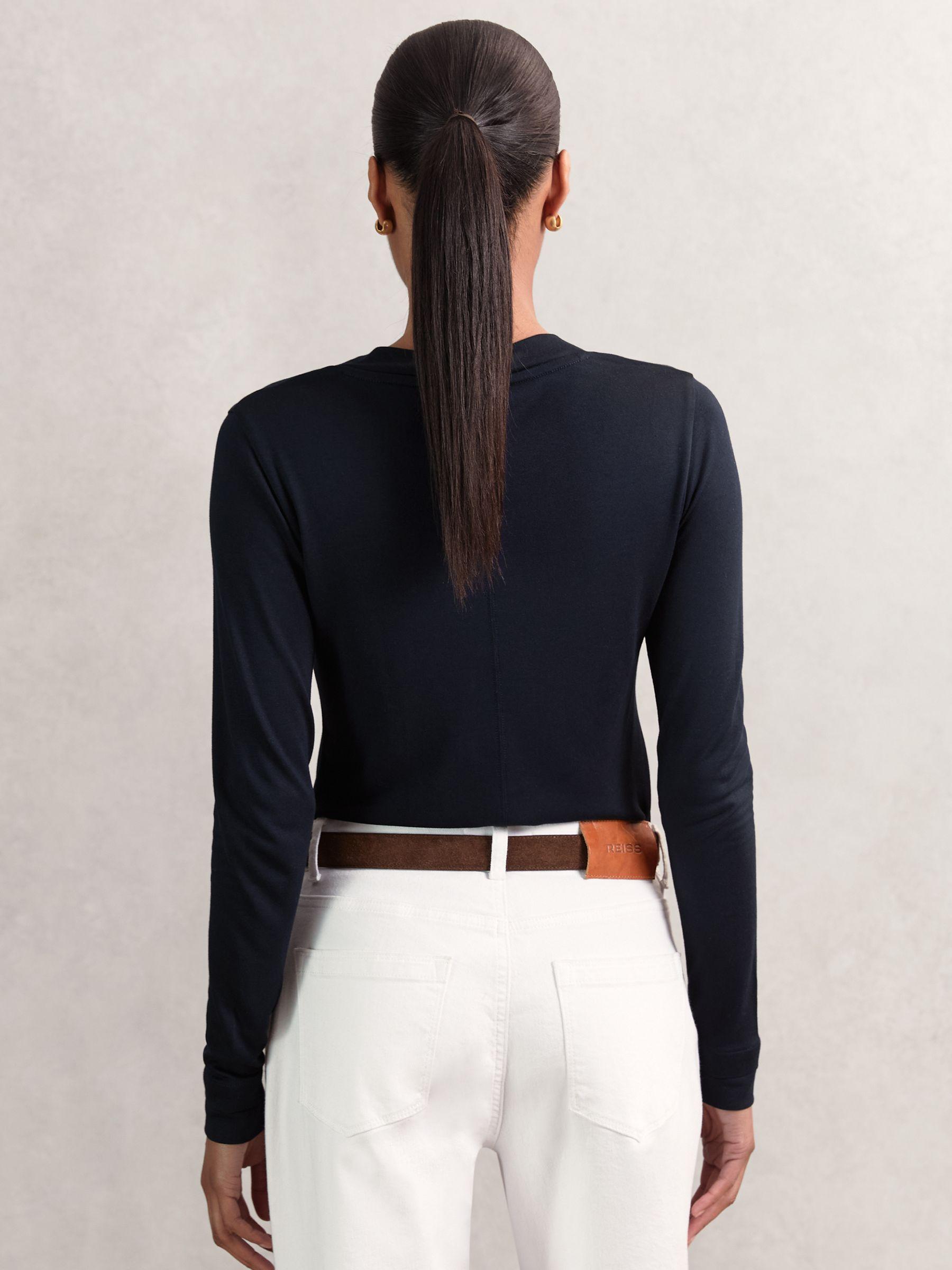 Jersey V-Neck Top in Navy Product Image