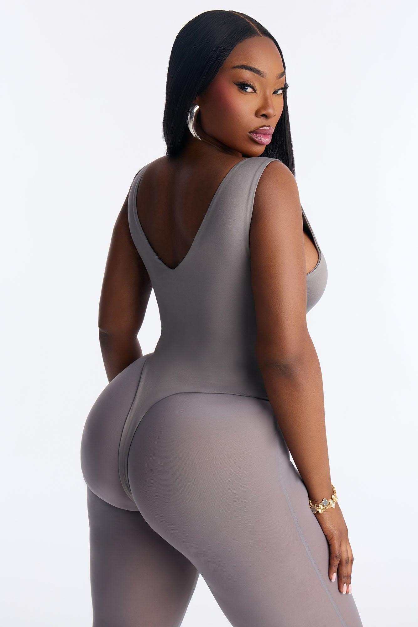 Contour Double Lined V Neck Bodysuit - Grey Female Product Image