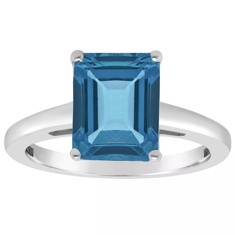Alyson Layne 14k Gold Emerald Cut London Blue Topaz Solitaire Ring, Women's, Size: 6, 14k White Gold Product Image