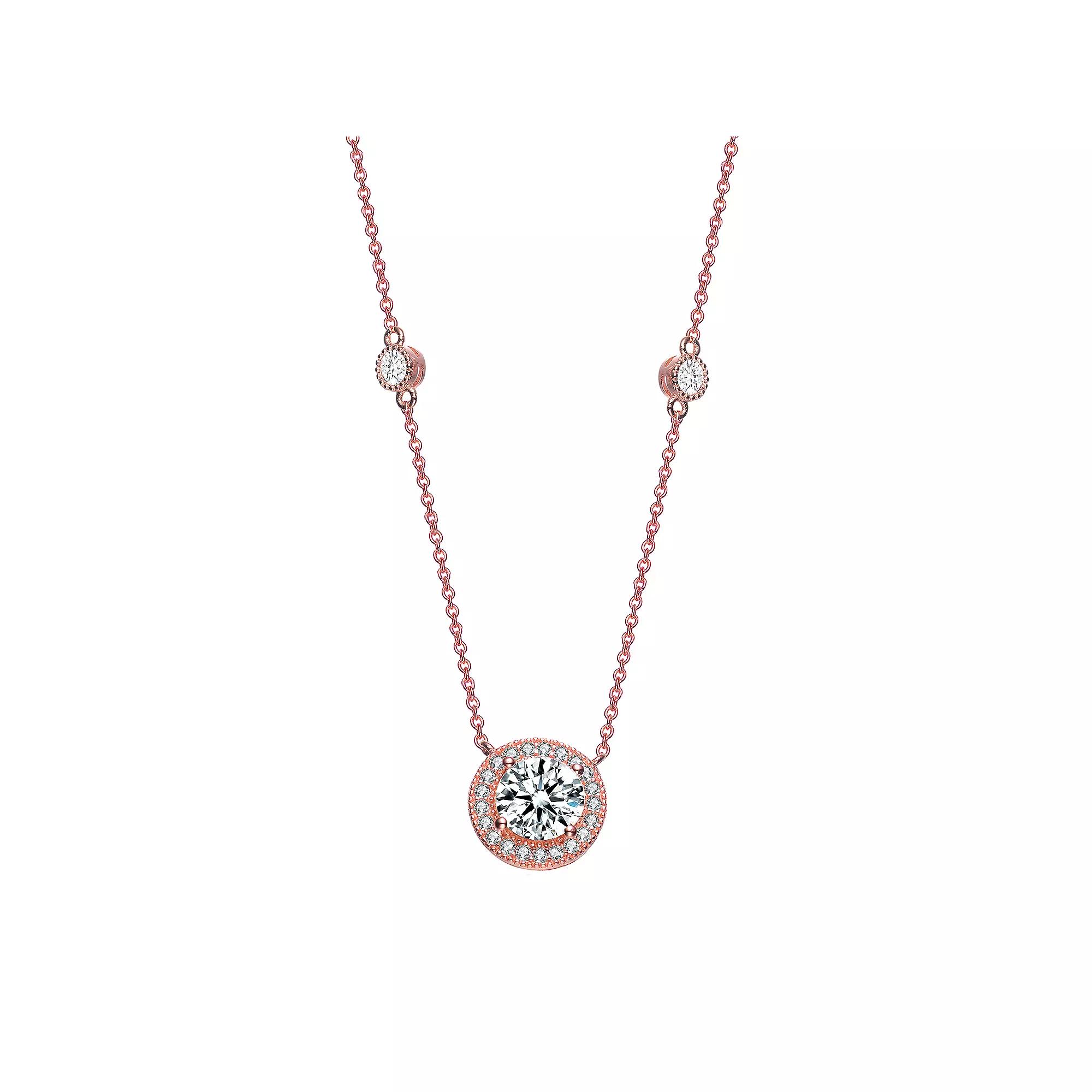 18k Rose Gold Over Sterling Silver Cubic Zirconia Round Necklace, Women's,  Product Image