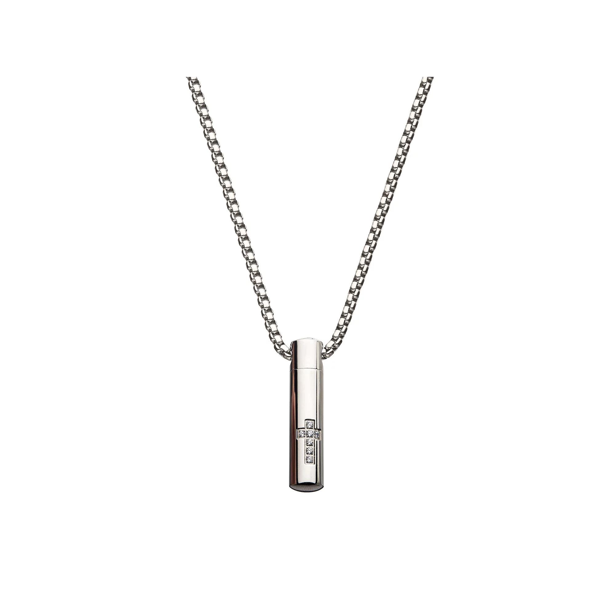 Men's Stainless Steel Cubic Zirconia Accent Cross Pendant Necklace, Size: 22", Silver Tone Product Image