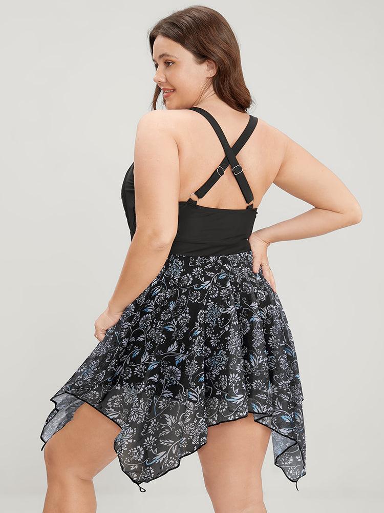 Tropical Ruched Ties Hanky Hem Crisscross Swim Dress Female Product Image