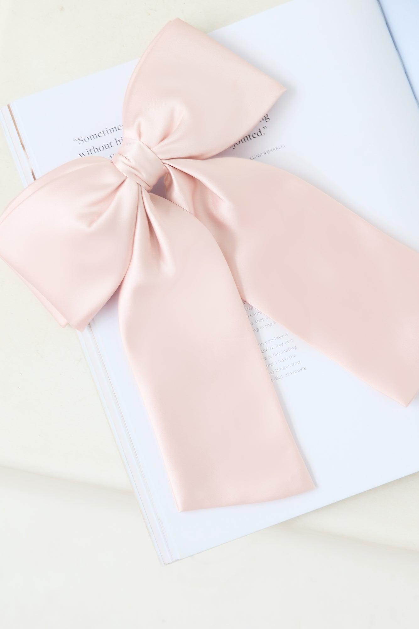 Satin Bow Hair Clip Pink Product Image