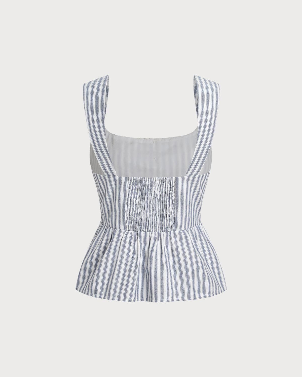 Blue Striped Square Neck Tank Top Product Image