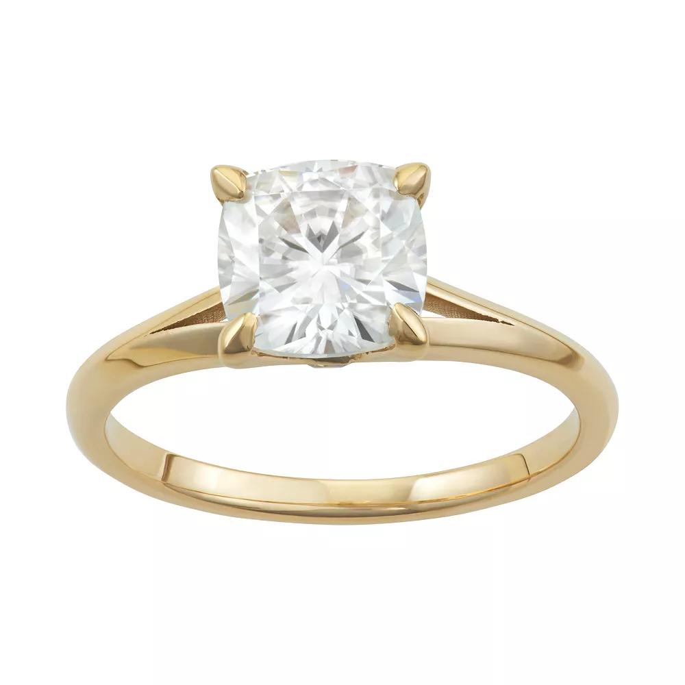 Charles & Colvard 14k Gold 2 Carat T.W. Cushion Lab-Created Moissanite Solitaire Ring, Women's, Size: 8, Yellow Product Image