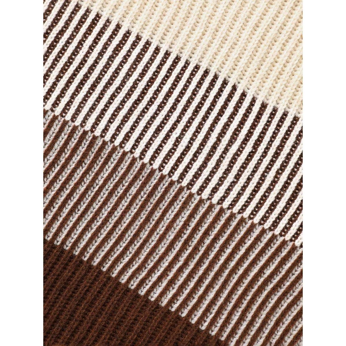 Plus Size Colorblock Contrast Texture Slit Hem Pullover Browncoffeecolor Women Leisure Loose Long Sleeve Round Neck Casual Pullovers BloomChic 14-16/1X Product Image