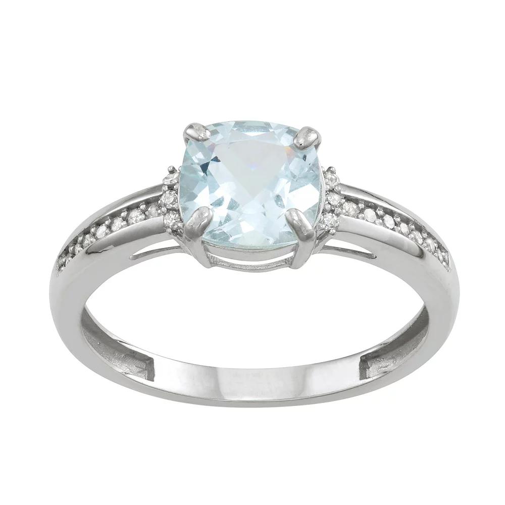Tiara 10k Gold Aquamarine and Diamond Ring, Women's, Size: 6, 10k Whgold Product Image