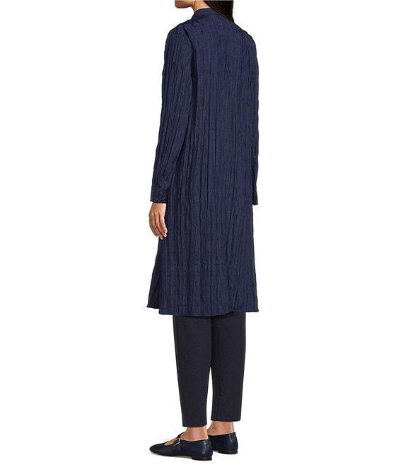 Eileen Fisher Crushed Silk Mandarin Collar Long Sleeve Top Product Image