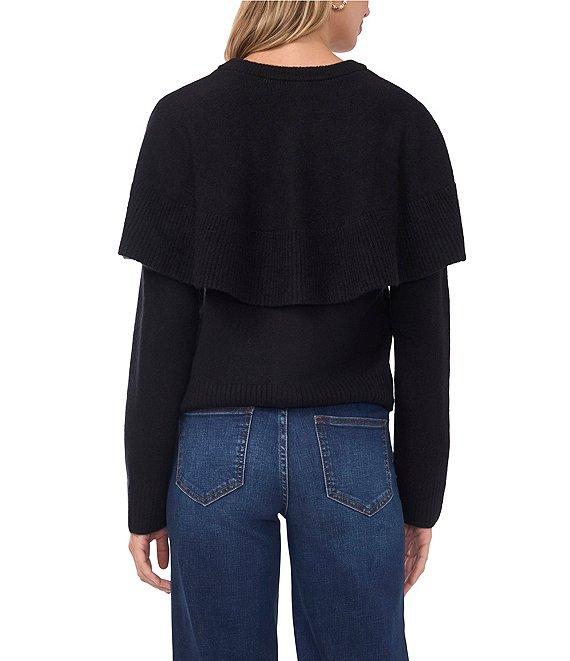 Vince Camuto Knit Round Neck Long Sleeve Cape Illusion Cardigan Product Image