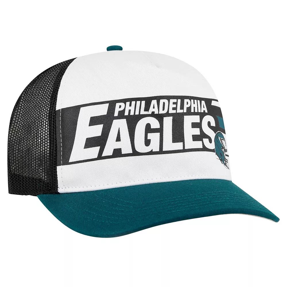 Men's '47 White/Midnight Green Philadelphia Eagles Stack Line Hitch Trucker Adjustable Hat Product Image