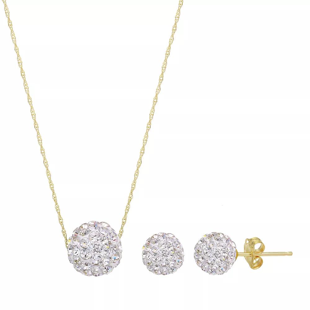 14k Gold Crystal Fireball Necklace & Stud Earring Set, Women's, Size: 18", White Product Image